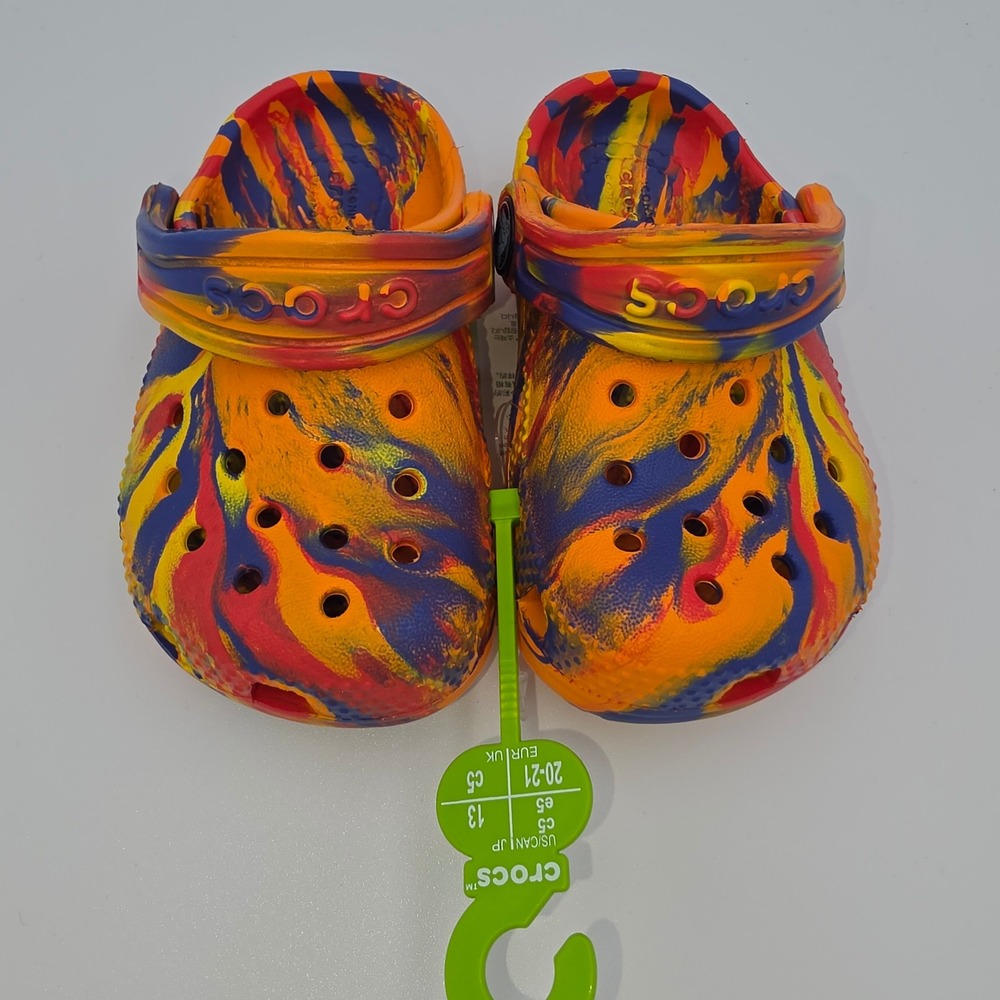 Crocs Classic Marbled Clog T Toddler Size C5 Orange Blue Yellow 206838-83B NWT